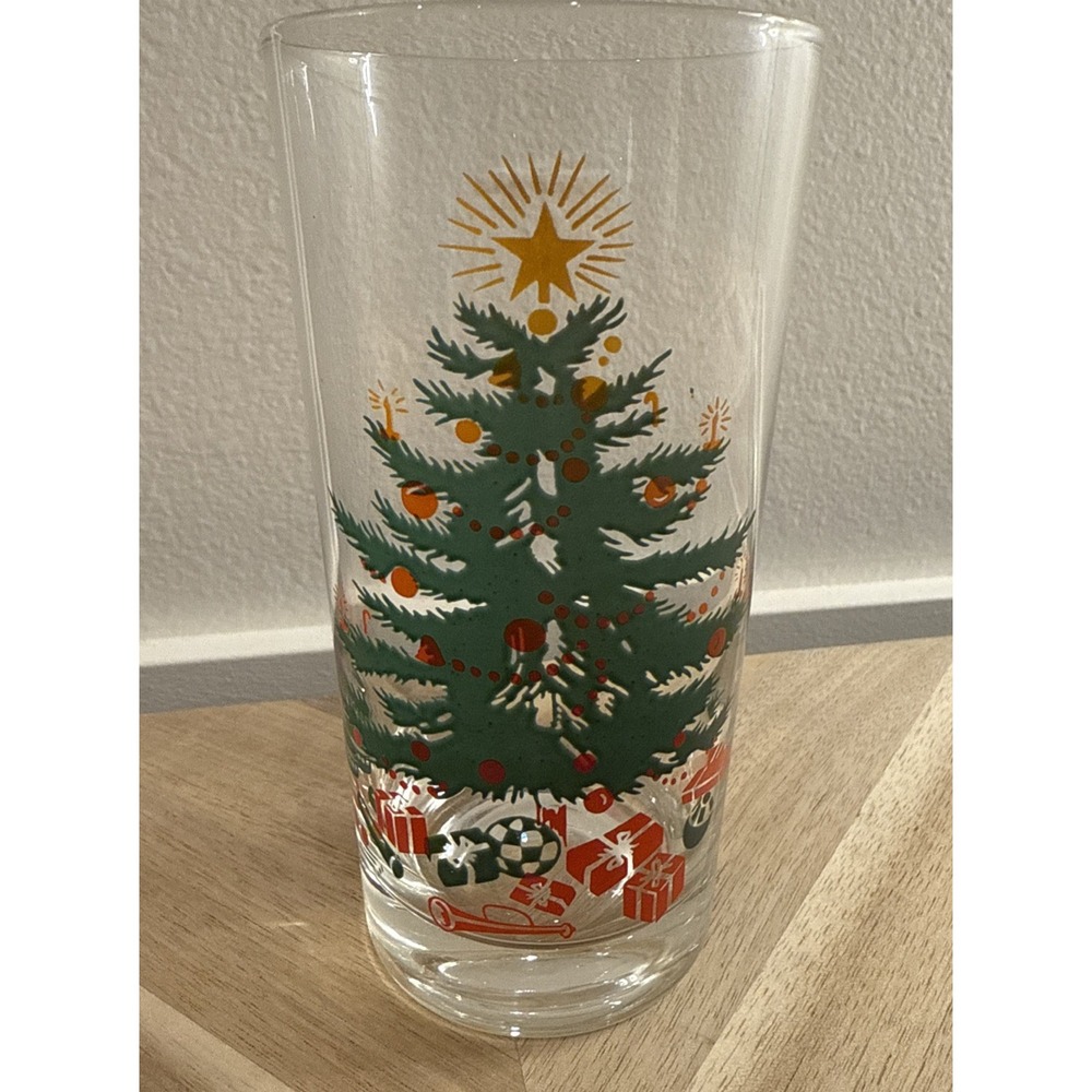 1 VTG Libby Highball Cocktail Glass MCM XMAS Tree•Star•Trumpet•Drum•Soccer‎ Ball